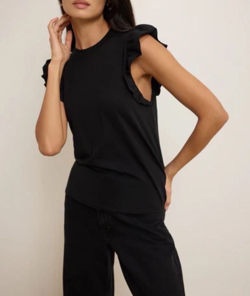 Uniqlo Black Ruffle Sleeve Top