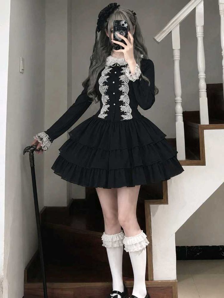 🖤 Gothic Lolita Black Victorian Ruffle Dress 🖤