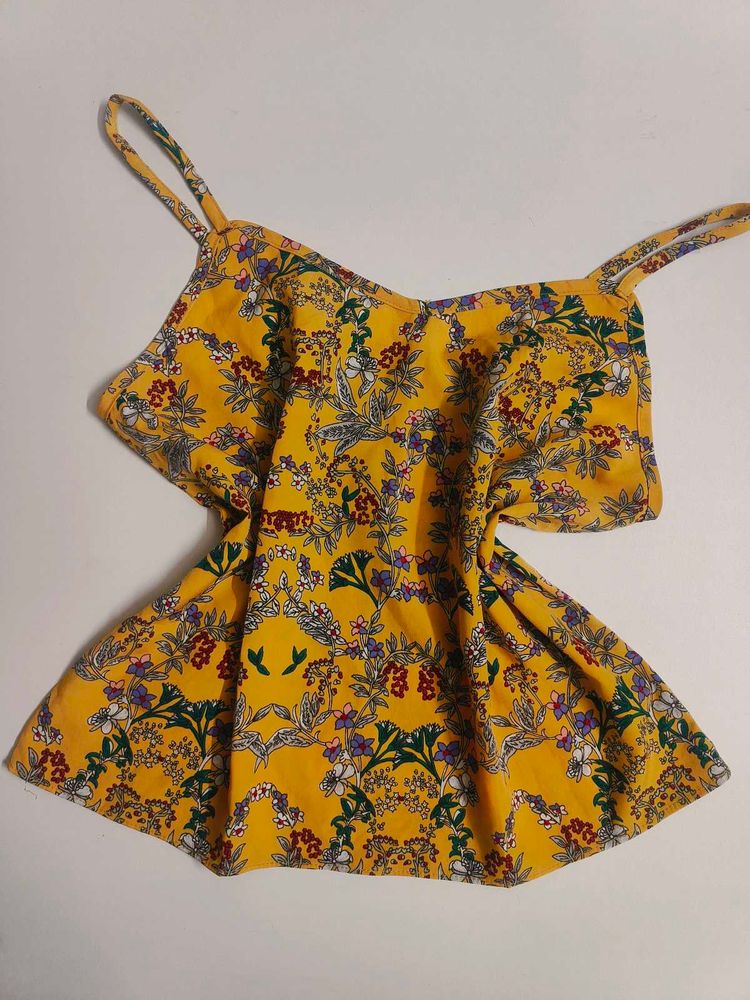 Yellow Floral Print Cropped Tank Top