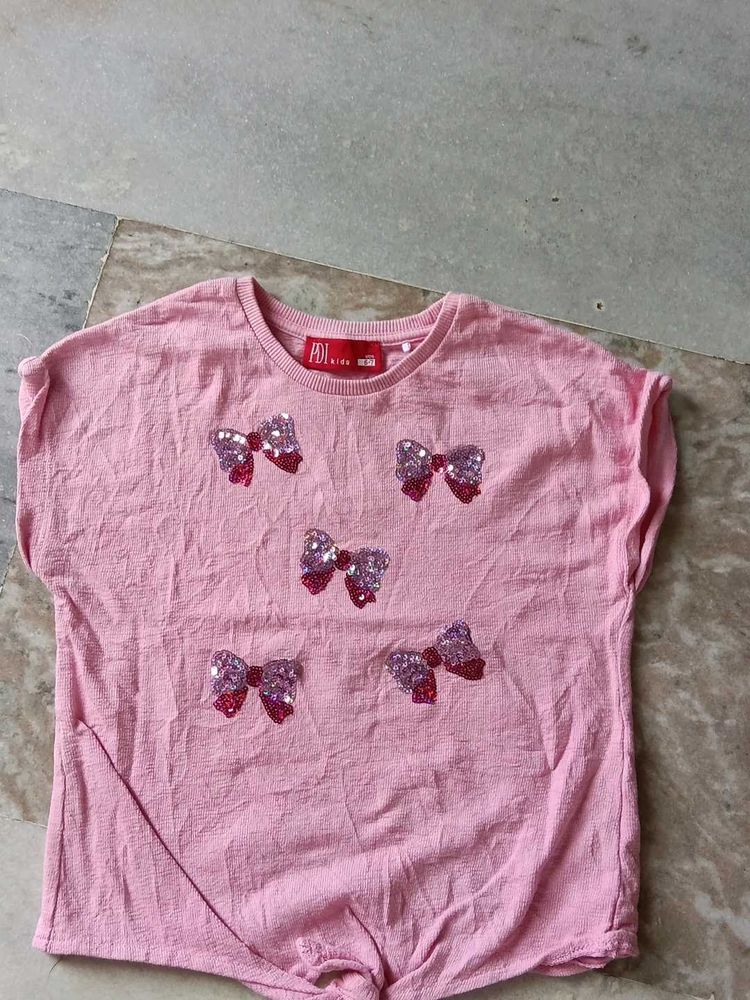 Cute Pink Sequin Bow Top