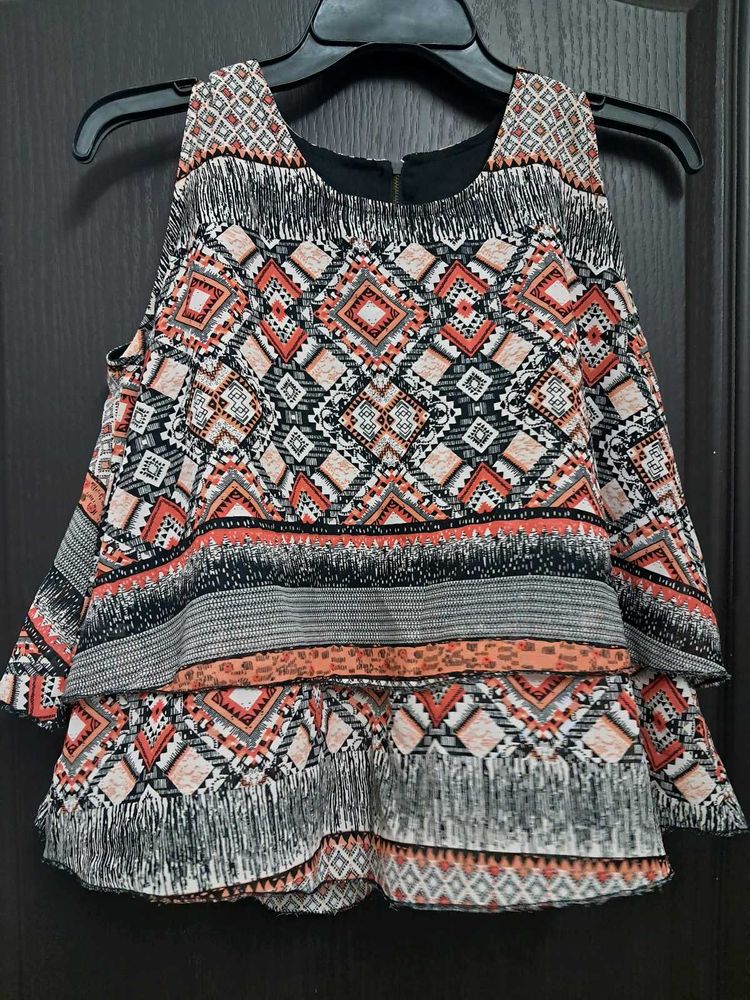 Boho Print Cold Shoulder Top