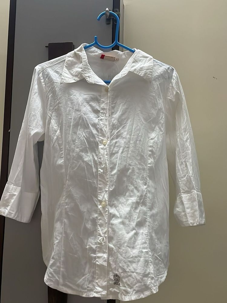Classic White Button-Up Shirt with embroidery