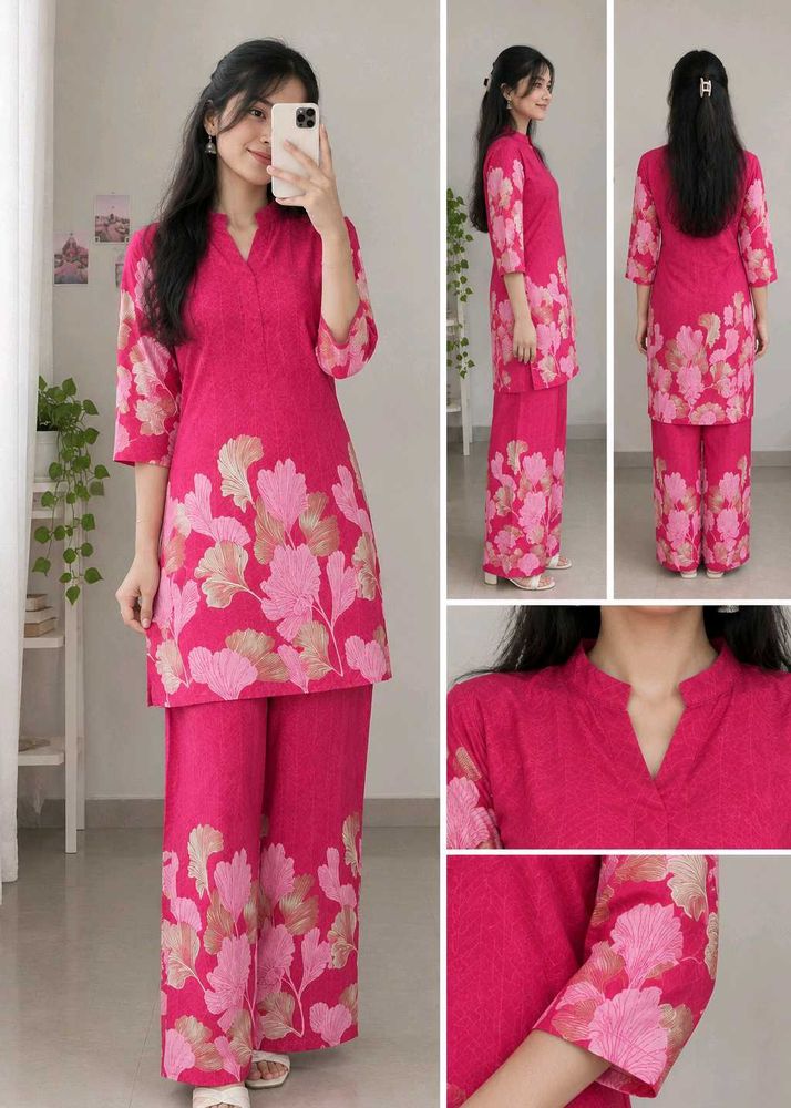 Pink Floral Kurta Palazzo Set – Beautiful Ethnic W