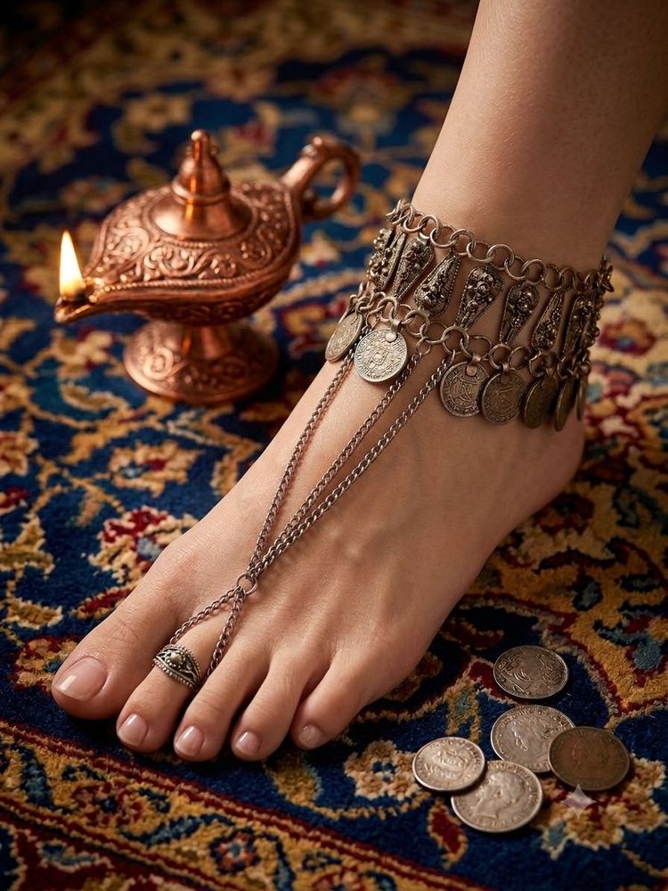 Boho Coin Anklet with Toe Ring