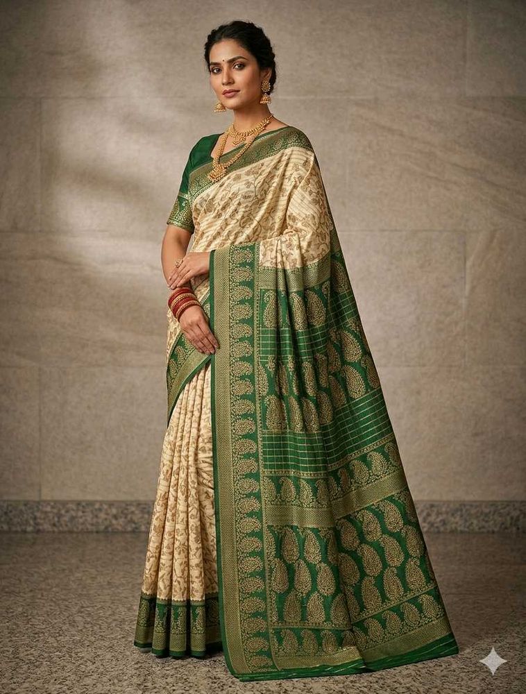 Elegant Beige Saree with Green Border