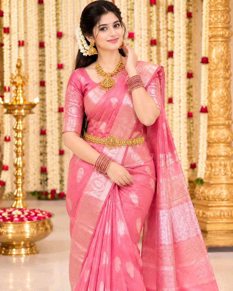 Beautiful Pink Saree with Silver Work