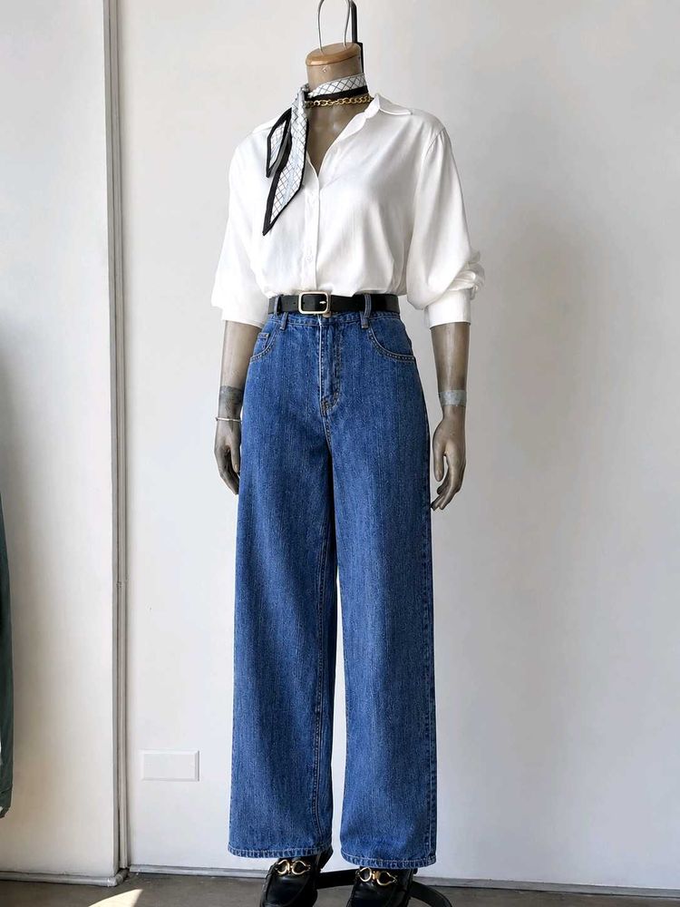 Wide Leg Blue Denim Jeans