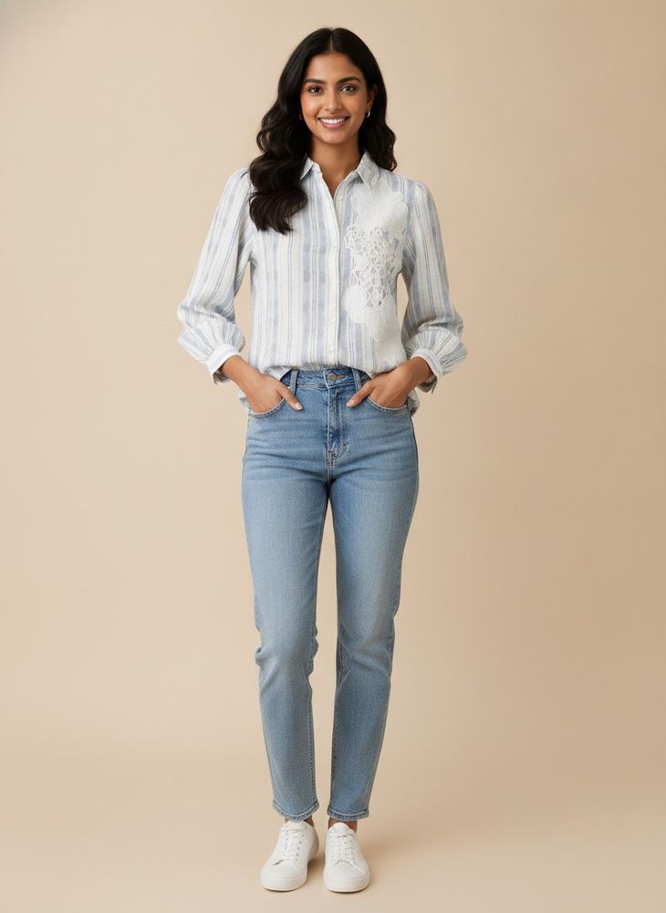 Striped Embroidered Button-Up Shirt