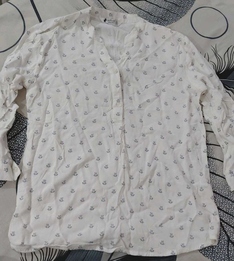 Chic White Printed Long Sleeve Top