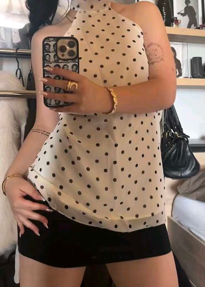 Chic Polka Dot Halter Neck Top