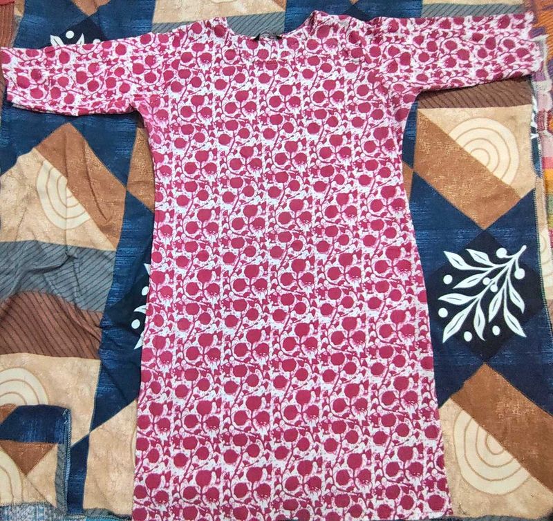 Pink &amp; White Floral Print Kurta
