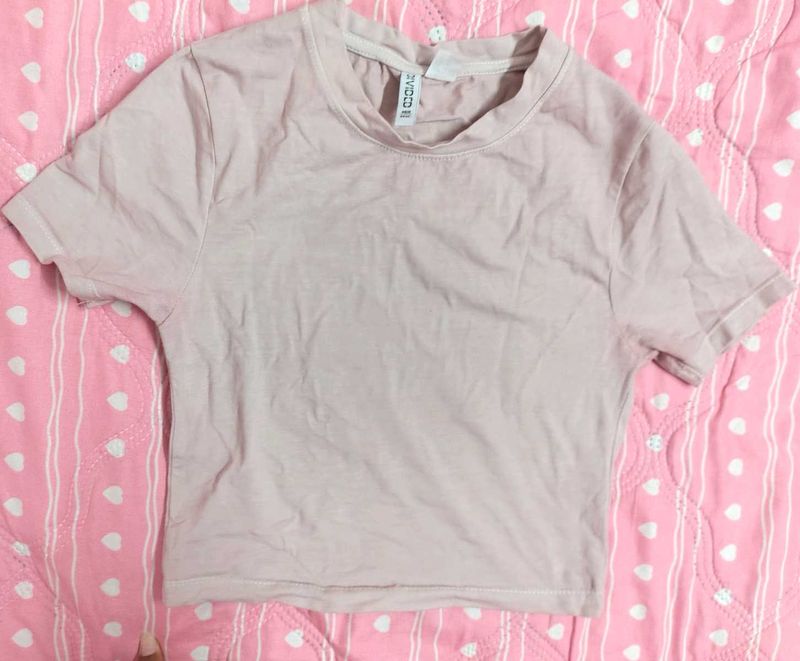 Soft Pink H&amp;M Cropped T-Shirt