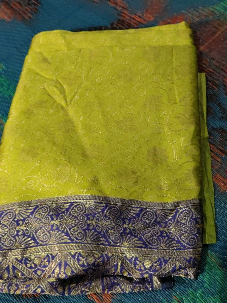 Vibrant Silk Saree with Blue Border