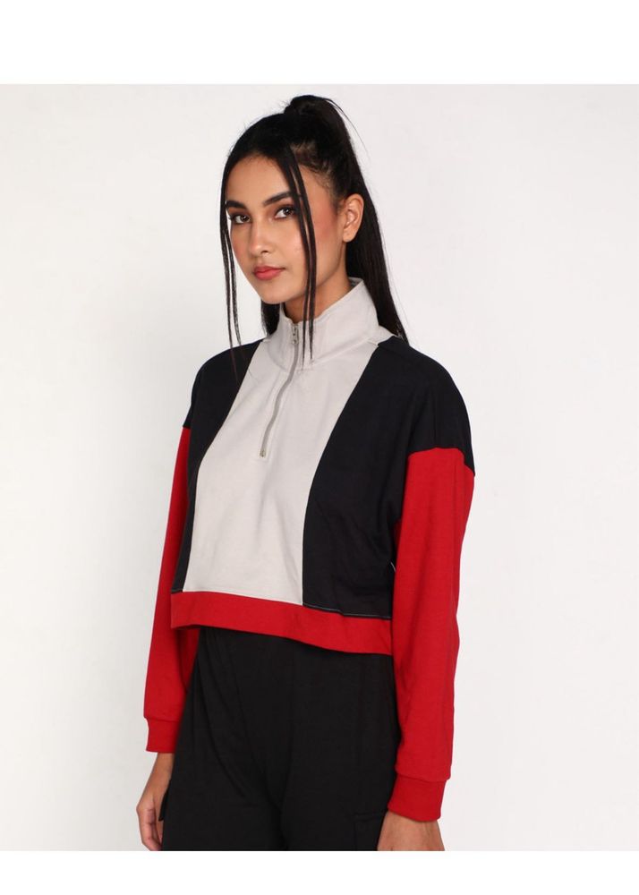 Colorblock Quarter Zip Cropped Sweatshirt