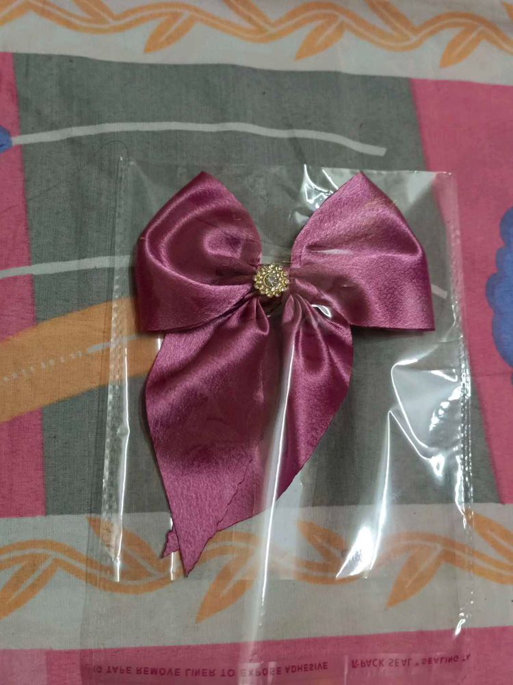 Wine Satin Bow with Rhinestone
