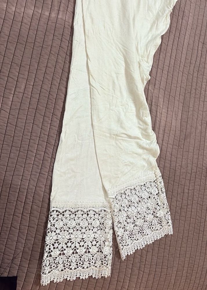 Cream Palazzos with Lace Detail