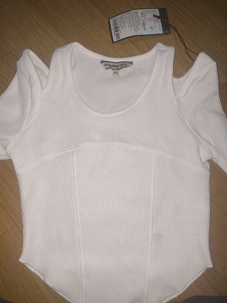 White Cold Shoulder Ribbed Top