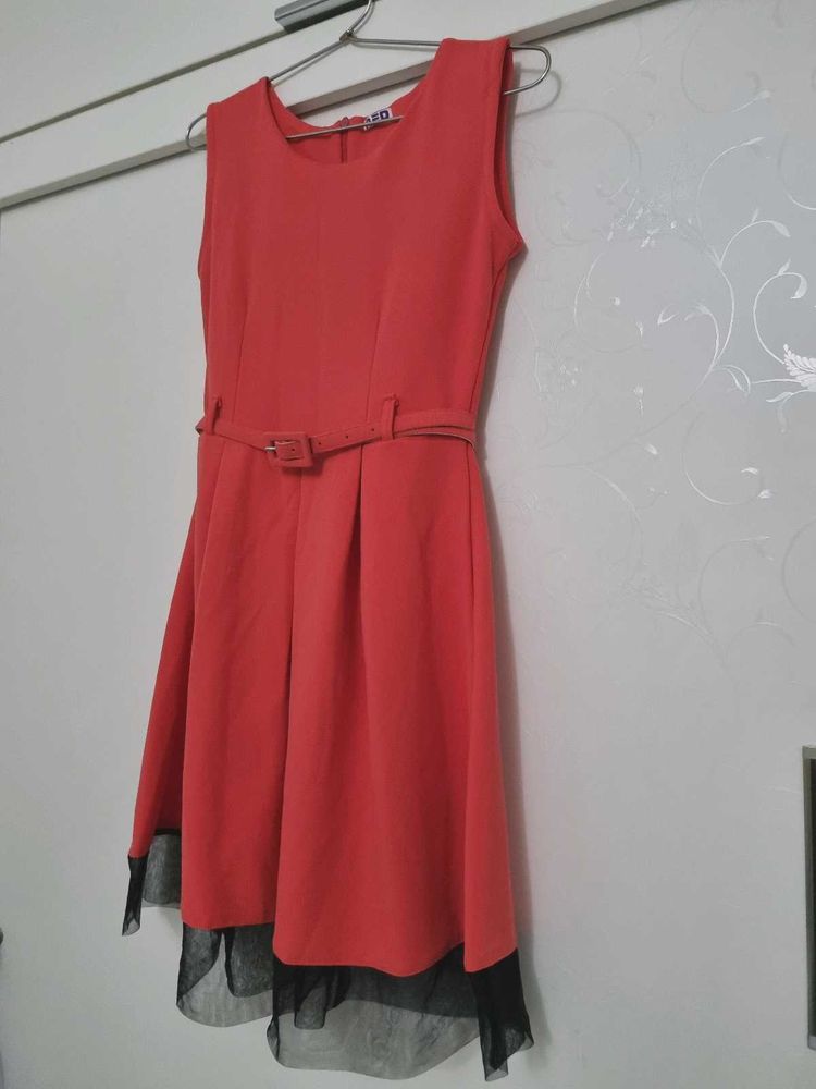 Chic Coral Dress with belt