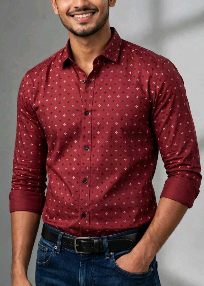 Men's Stylish Printed Maroon Shirt