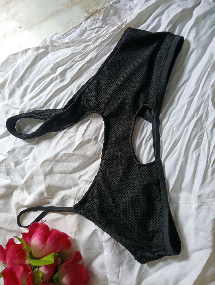 Black Textured Bikini Top