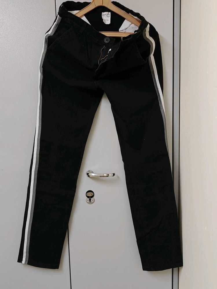 Striped Black Casual Trousers