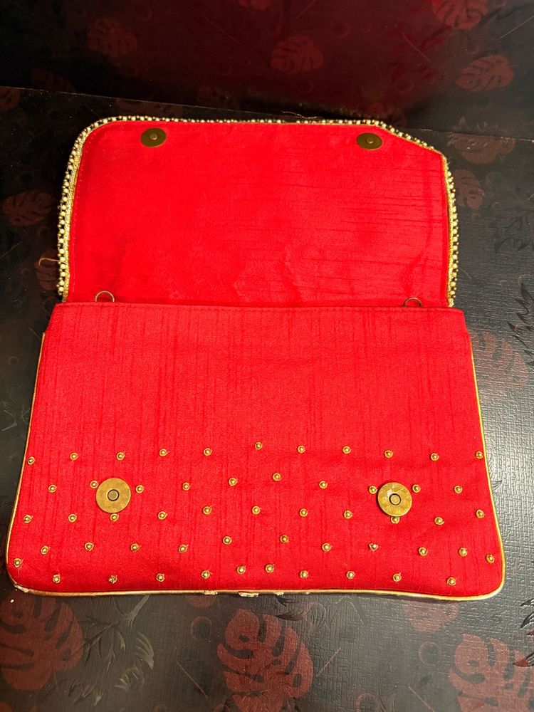 Red &amp; Gold Embellished Clutch