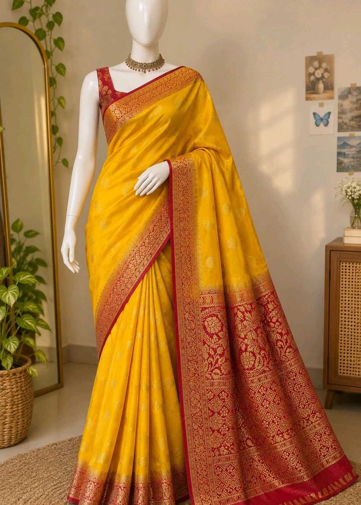 Vibrant Yellow Banarasi Silk Saree
