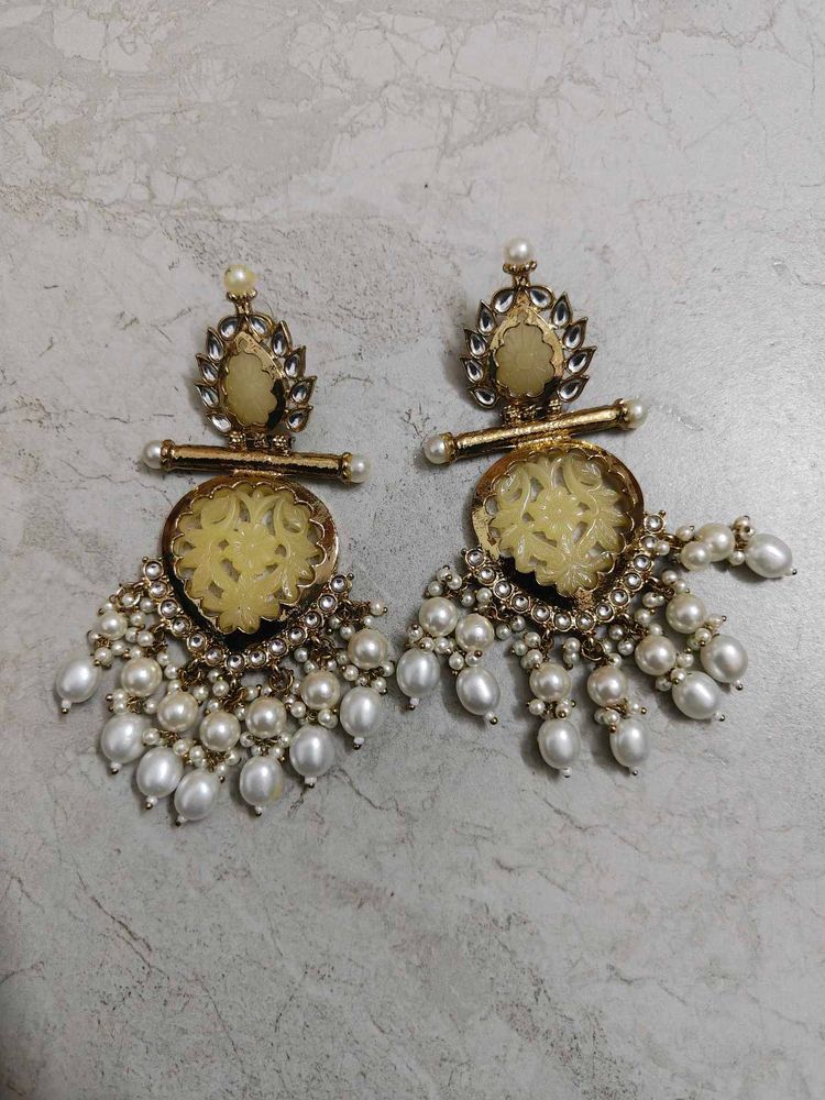 Exquisite Pearl &amp; Stone Dangle Earrings