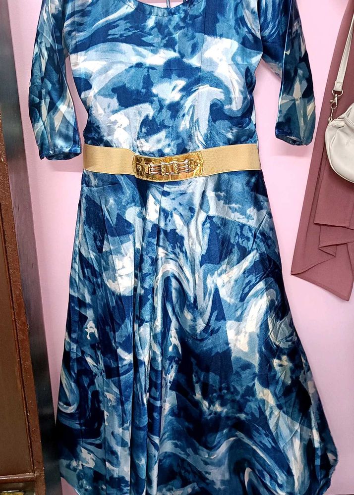 Blue Tie-Dye Long Gown For Women