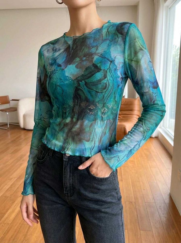 Sheer Blue &amp; Green Top
