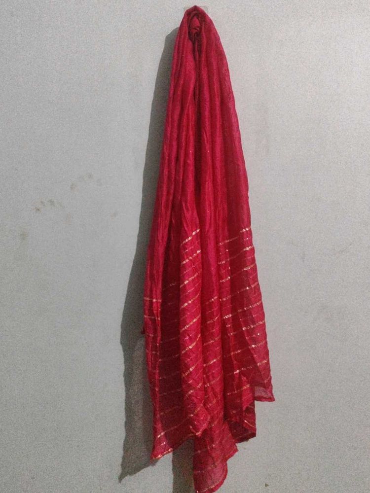Elegant Red Dupatta with Gold Stripes