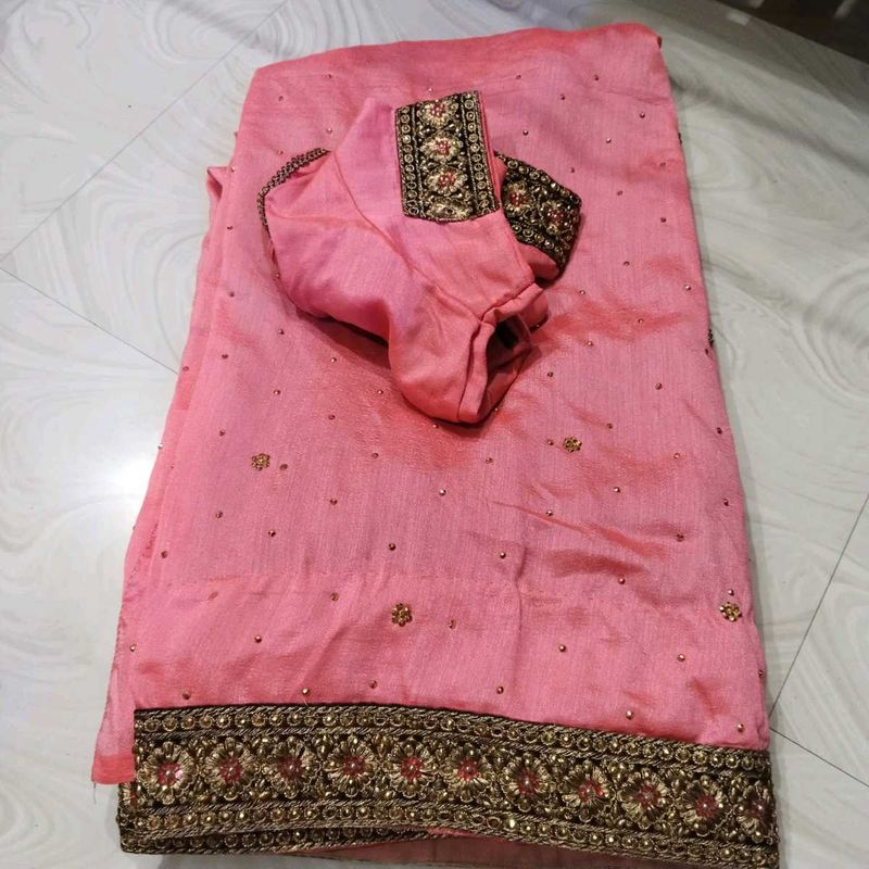 Pink Embellished Saree with Blouse