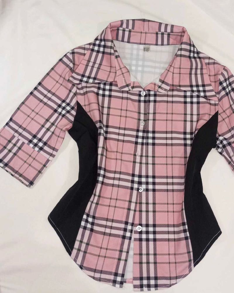Pink Plaid Button-Up Shirt