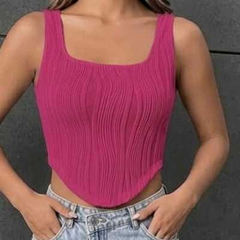 Chic Pink Ribbed Cropped Top
