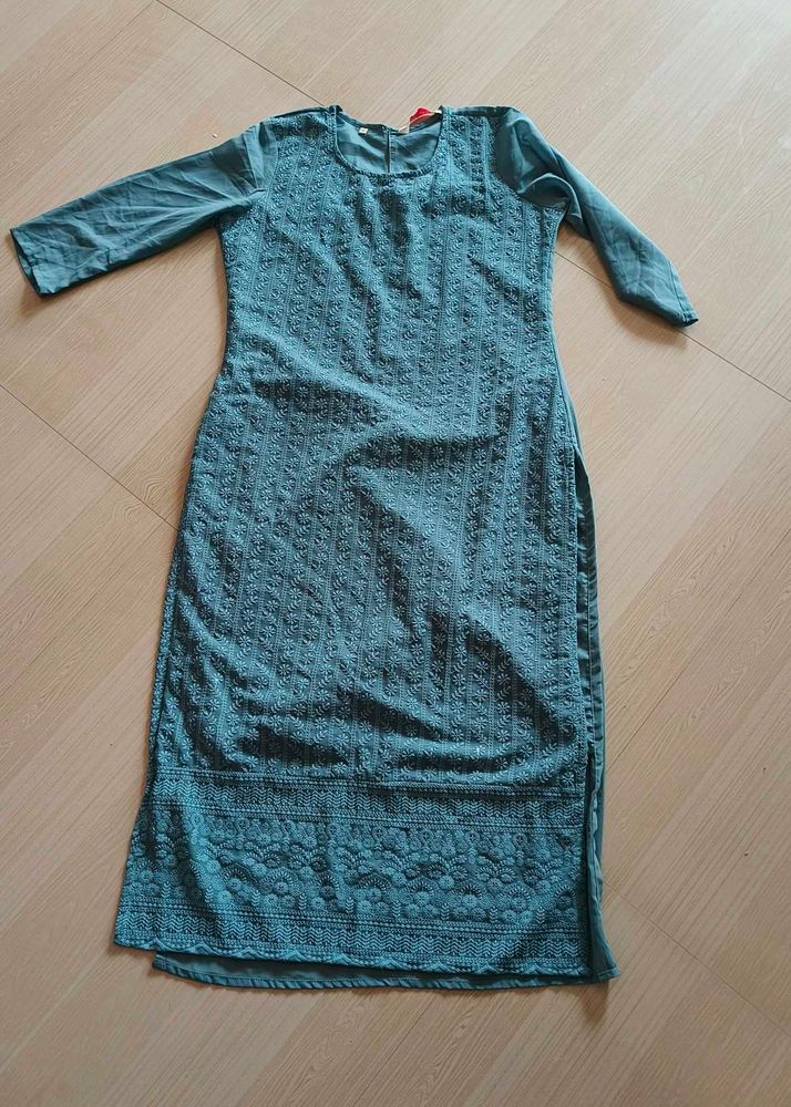 Teal Embroidered Kurta
