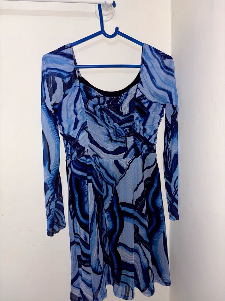 Blue Swirl Print Mini Dress
