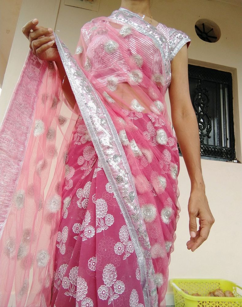 Partywear / Half Net / Pink Sare