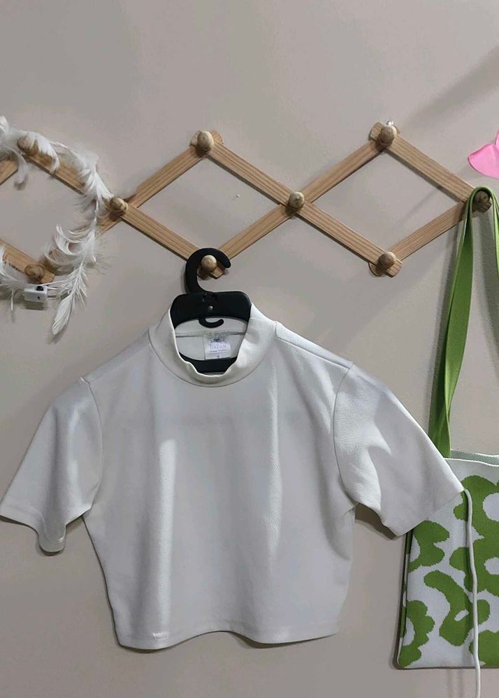 White High Neck Crop Top