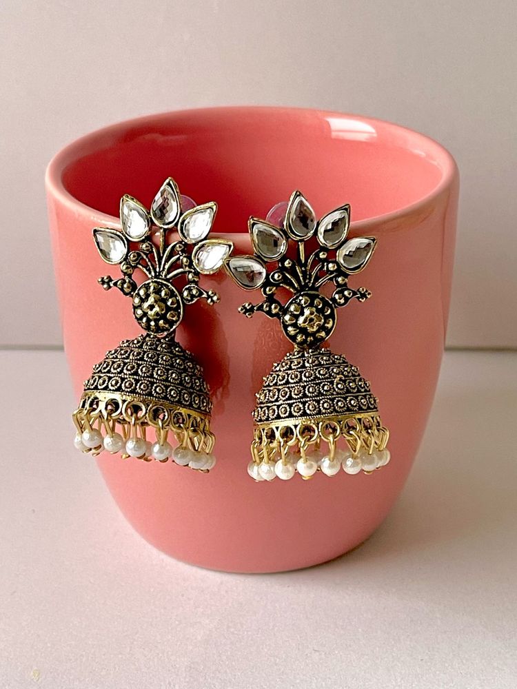Golden Oxidised Jhumka