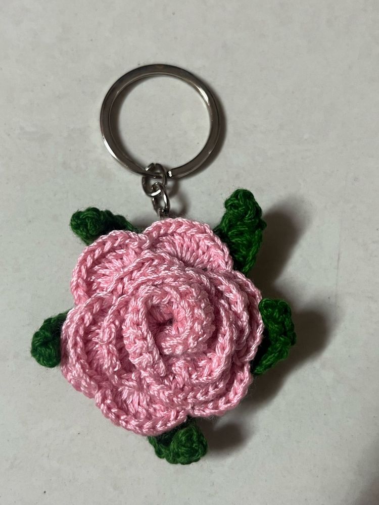 Handmade Crocheted Rose Keychain