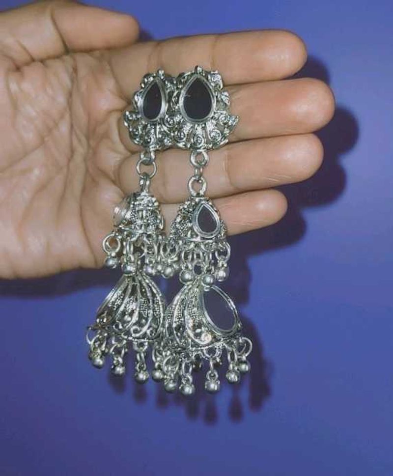 Oxidized Silver Jhumka - Coins only