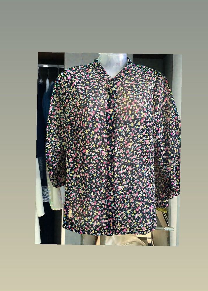 Chic Floral Print Sheer Blouse