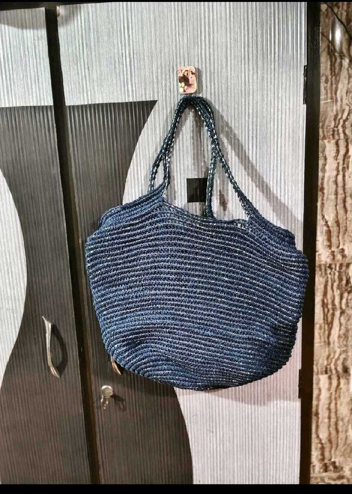 Blue Woven Shoulder Bag