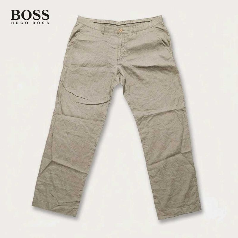 HUGO BOSS 'Relaxed Fit' Linen-Blend Chino Trousers