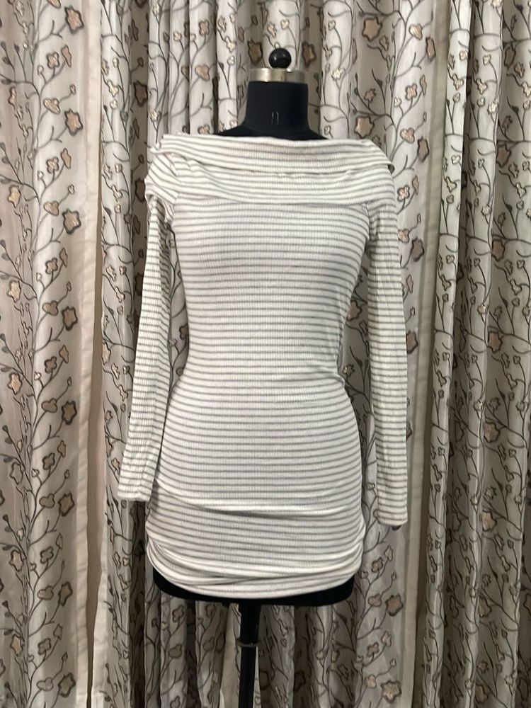 Striped Off-Shoulder Long Sleeve Top