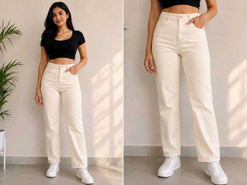 Women Cream Colored Casual Pants