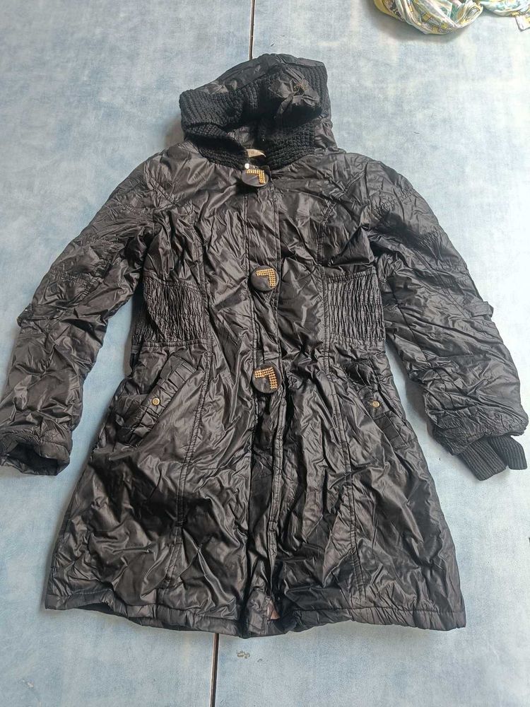 Stylish Black Padded Coat with Hood