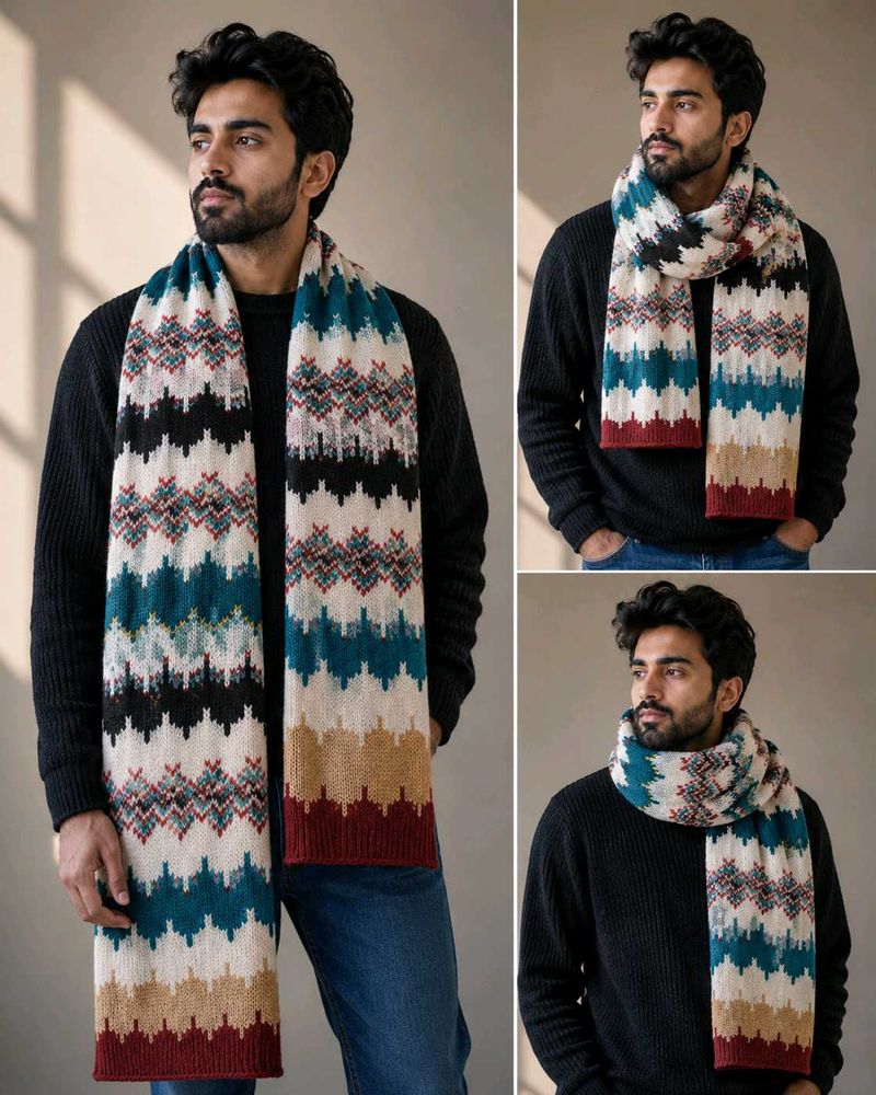Men's Geometric Pattern Knit Scarf