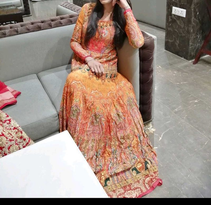 Paisley Print Heavy orange Gown