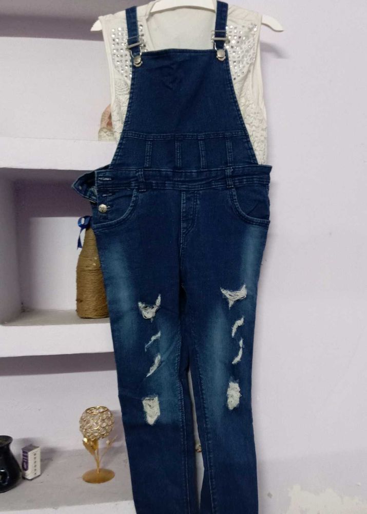 Distressed Denim Dungarees